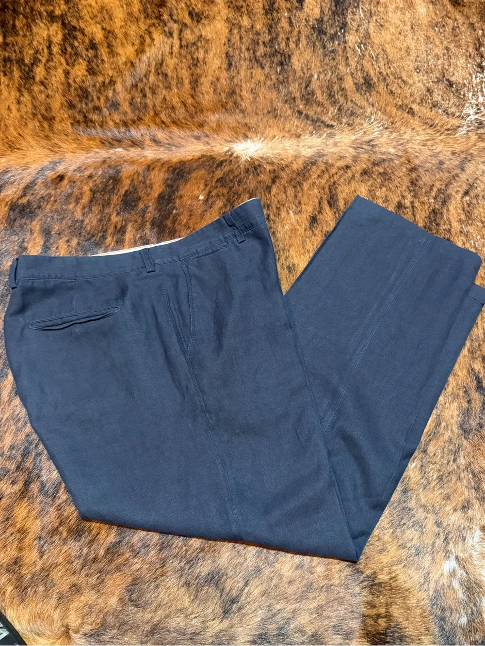36X29 Tommy Bahama Pants Black Mulberry Flat Front Linen 61% Silk 39% Trousers